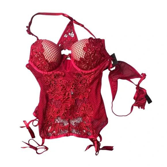 Frederick's of Hollywood Bustier Womens L Red Alexa Zoe Lace Garter X118-2022 - Picture 1 of 10
